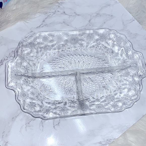 Vintage Glass floral serving dish - Picture 1 of 4